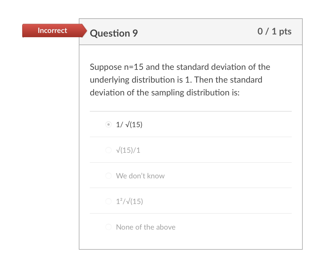 Solved Incorrect Question 9 0 / 1 pts Suppose n=15 and the | Chegg.com