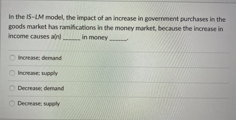 Solved In the IS-LM model, the impact of an increase in | Chegg.com