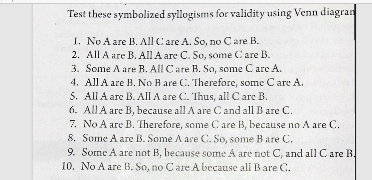 Test these symbolized syllogisms for validity using | Chegg.com