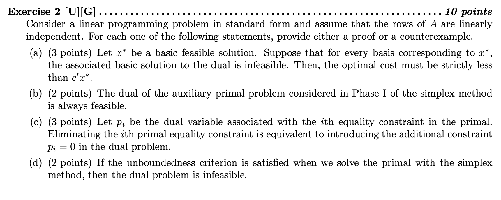 Solved Exercise 2 [U][G] .. 10 points Consider a linear | Chegg.com