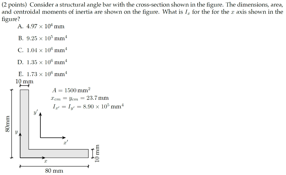 Solved (2 points) Consider a structural angle bar with the