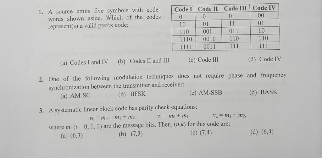 1 A Source Emits Five Symbols With Code Words Shown Chegg Com