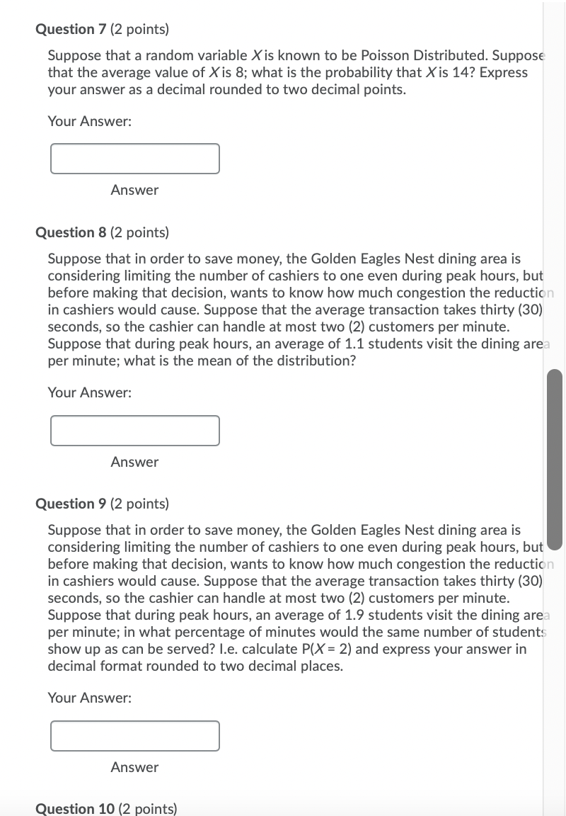 Solved Question 7 (2 points) Suppose that a random variable | Chegg.com