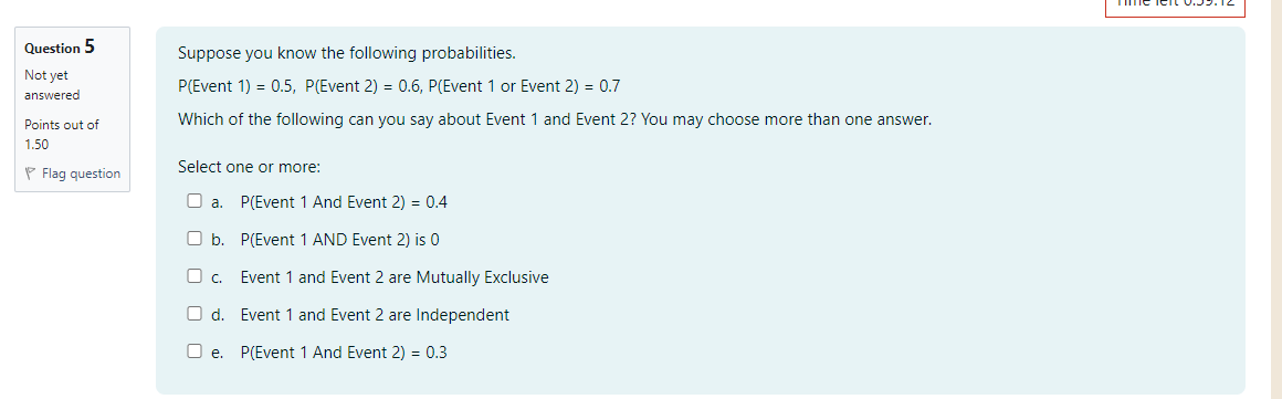 Solved Suppose You Know The Following Probabilities.P(Event | Chegg.com