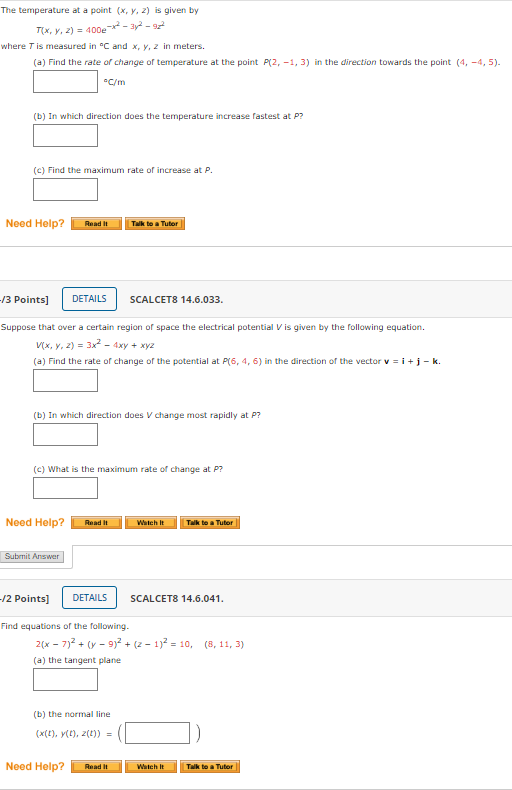 Solved The temperature at a point (x, y, 2) is given by | Chegg.com