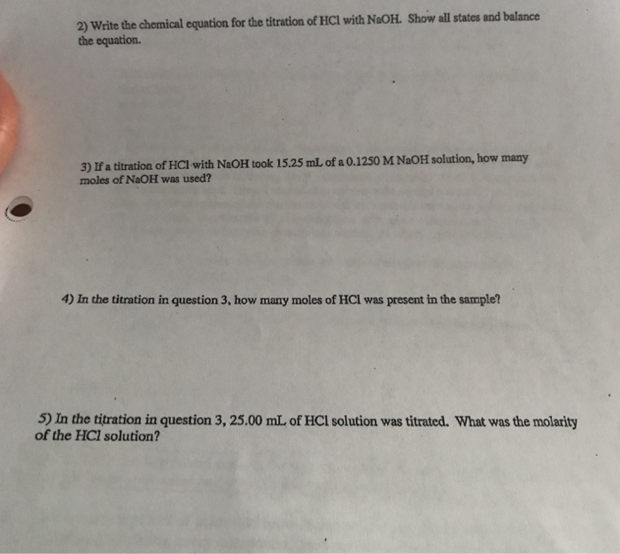 Solved 2) Write the chemical equation for the titration of