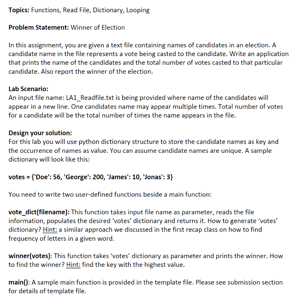 Solved Topics: Functions, Read File, Dictionary, Looping | Chegg.com