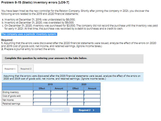 Solved Problem 9.15 (Static) Inventory errors [LO9-7] You | Chegg.com