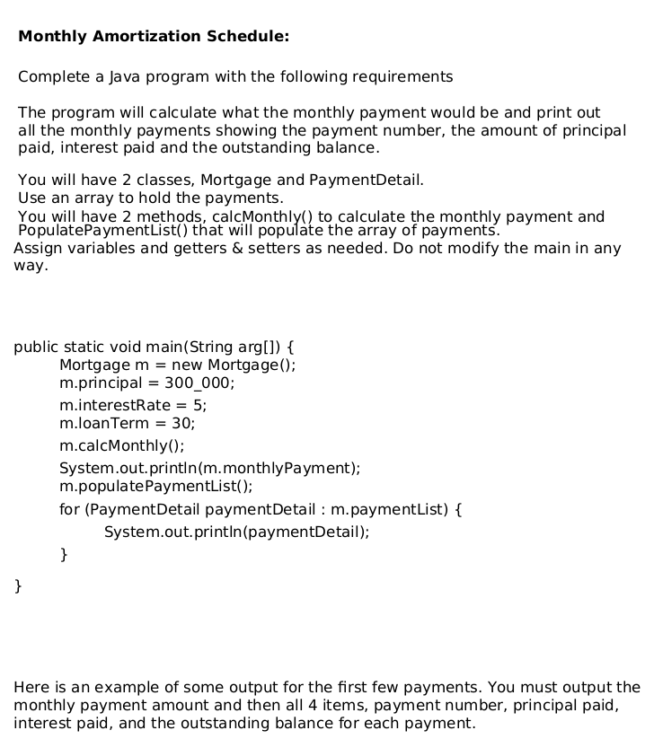 Solved Monthly Amortization Schedule Complete a Java