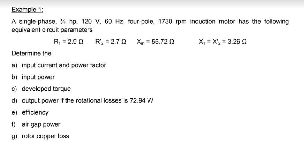 Example 1 A Single Phase 14 Hp 1 V 60 Hz Chegg Com