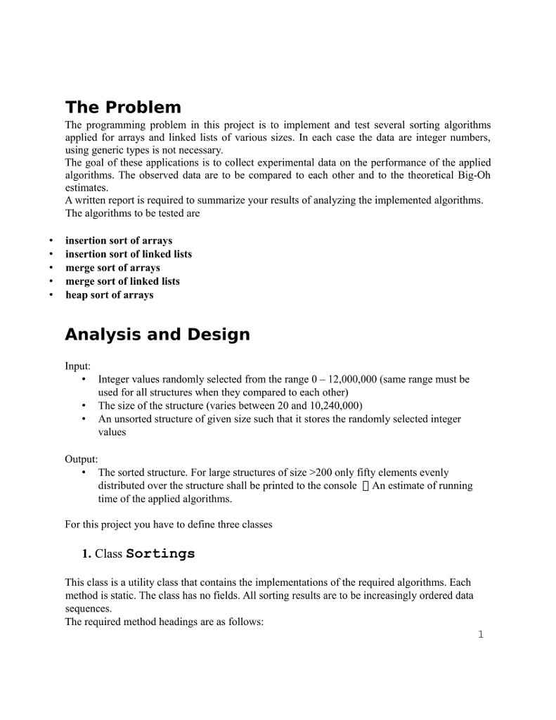 The Problem The programming problem in this project | Chegg.com