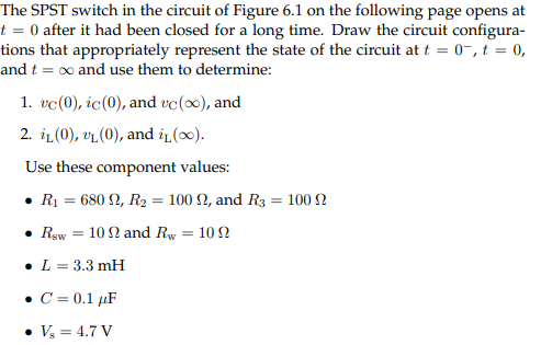 Solved The SPST switch in the circuit of Figure 6.1 on the | Chegg.com