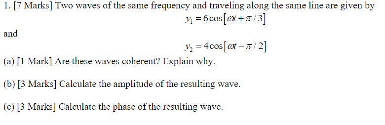Solved 1. [7 Marks] Two waves of the same frequency and | Chegg.com