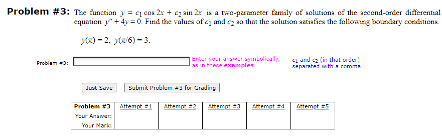 Solved Problem #3: The function y = ci cos 2x + ca sin 2x is | Chegg.com
