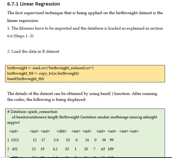 Solved 6.7.1 Linear Regression The first supervised | Chegg.com