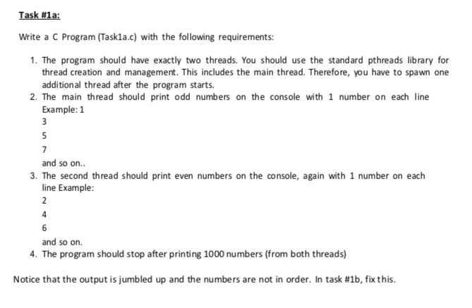 Solved Task 1a Write C Program Tasklac Following Requirements 1 Program Exactly Two Threads 5530