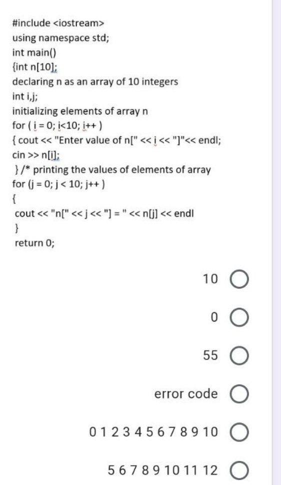 Solved #include using namespace std; int main() {int n[10]; | Chegg.com