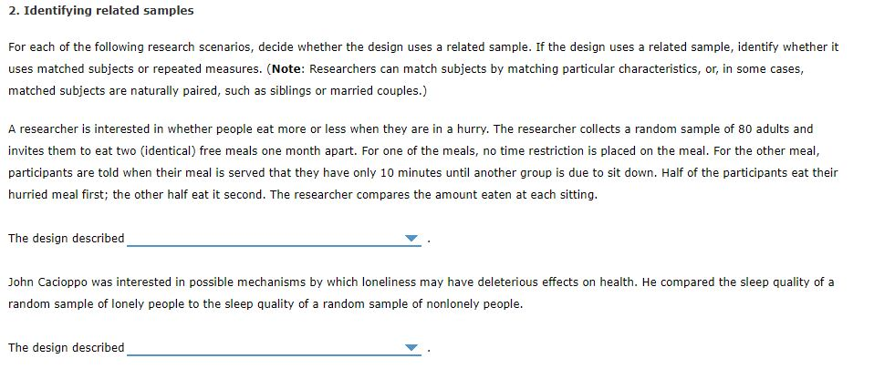 Solved 2. Identifying Related Samples For Each Of The 