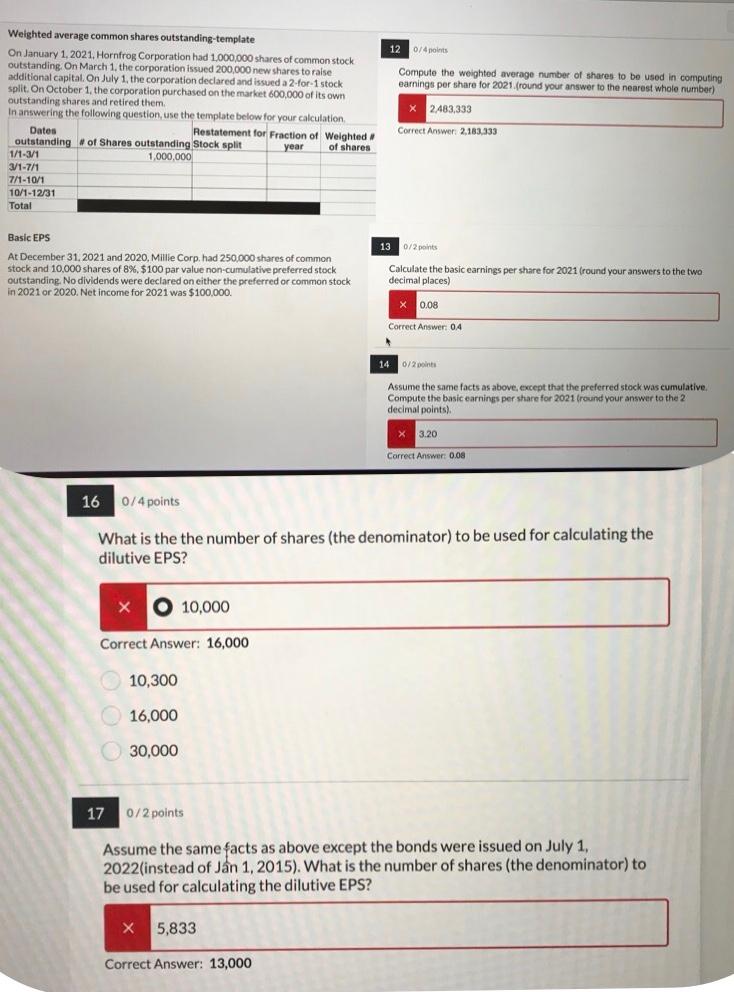 Solved Weighted average common shares outstandingtemplate