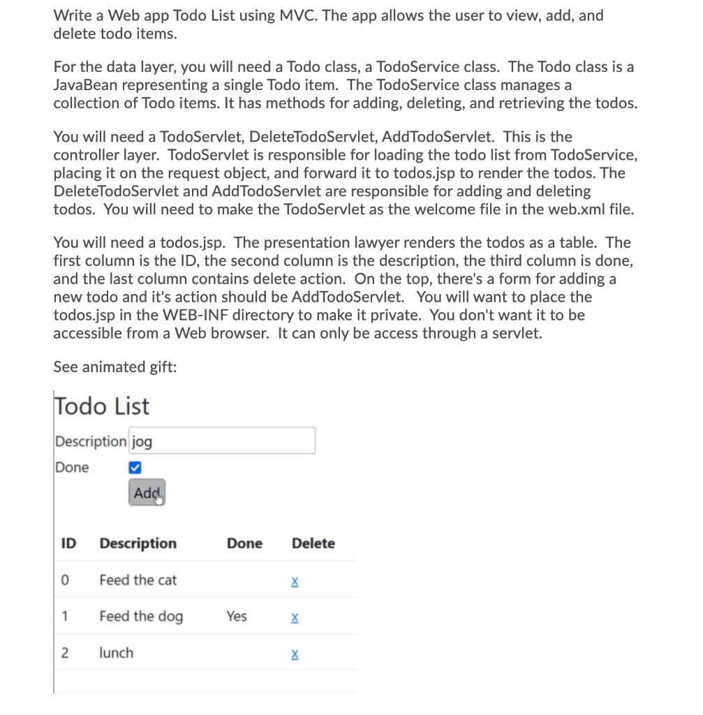 Solved Write a Web app Todo List using MVC. The app allows | Chegg.com