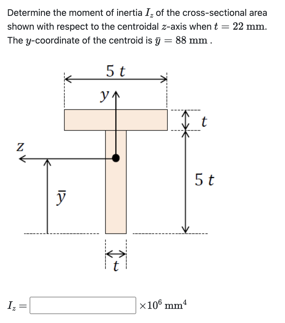 Determine the moment of inertia \( I_{z} \) of the cross-sectional area shown with respect to the centroidal \( z \)-axis whe