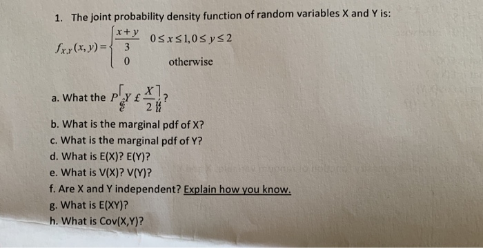 Solved The joint probability density function of random | Chegg.com