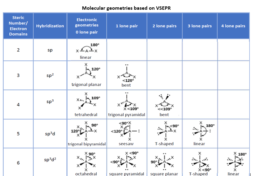 hybridization chart with lone pairs