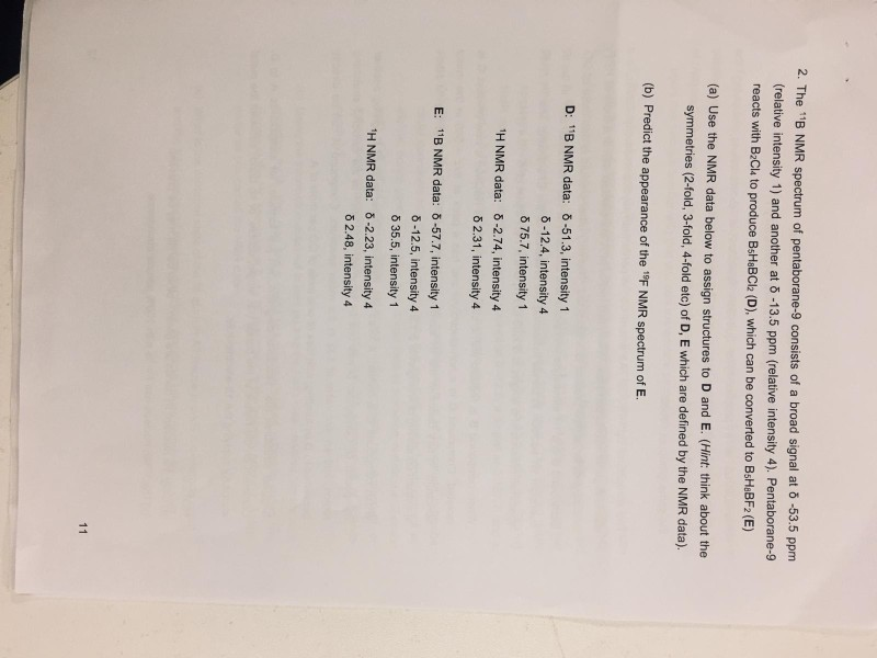 Solved Main Group Chemistry II 1. Pentaborane9 (shown