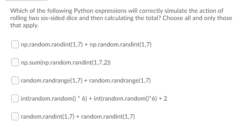 Solved Which of the following Python expressions will | Chegg.com