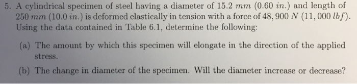 Solved 5. A cylindrical specimen of steel having a diameter | Chegg.com