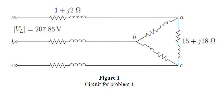 Solved A balanced delta connected load of 15+𝑗18 Ω per | Chegg.com