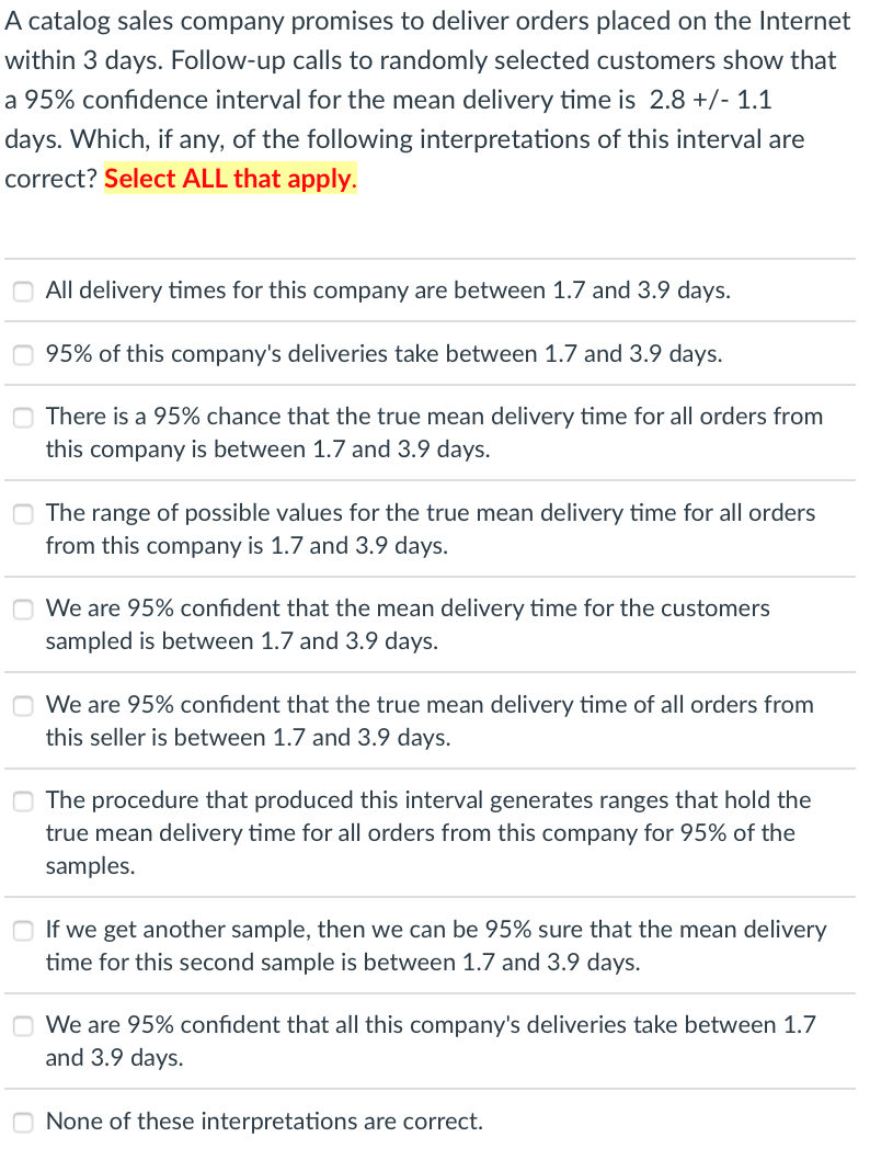 Solved A catalog sales company promises to deliver orders