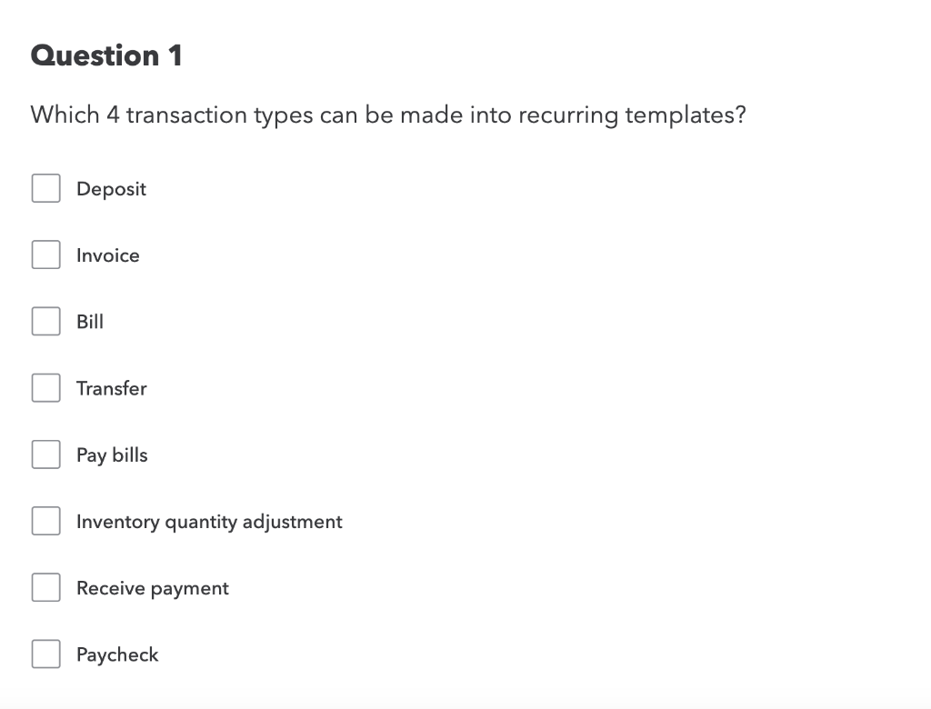 Solved Which 4 transaction types can be made into recurring