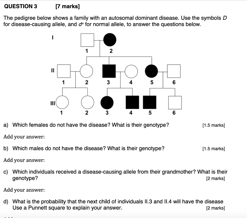 Solved Question 3 [7 Marks] The Pedigree Below Shows A 