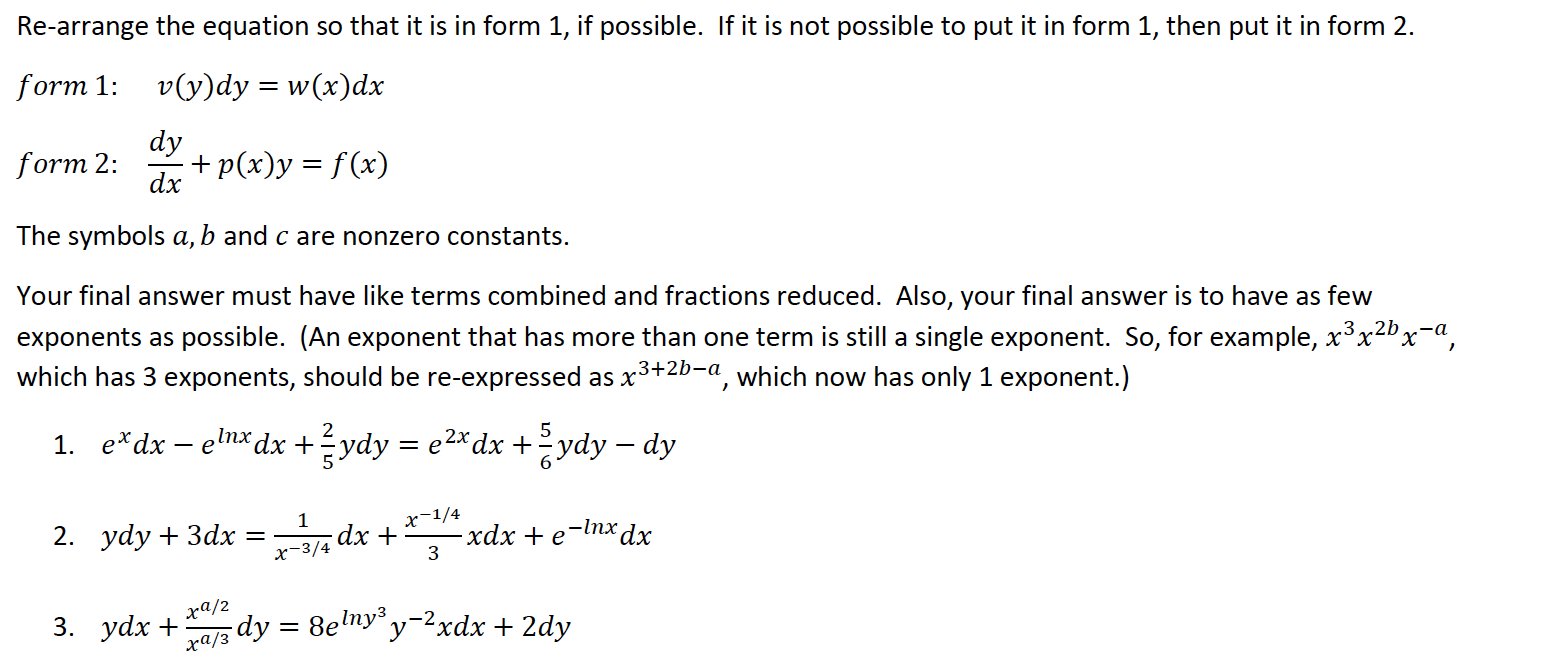 Solved Re-arrange the equation so that it is in form 1, if | Chegg.com