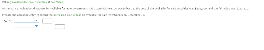 Solved Valuing Available-for-Sale Securities t Fair Value On | Chegg.com