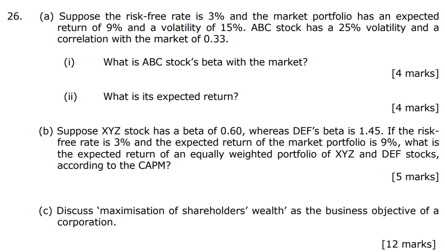 Solved 26. (a) Suppose the riskfree rate is 3 and the
