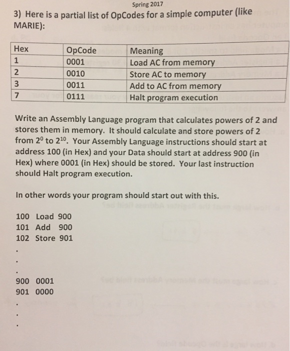 Solved Here is a partial list of OpCodes for a simple | Chegg.com