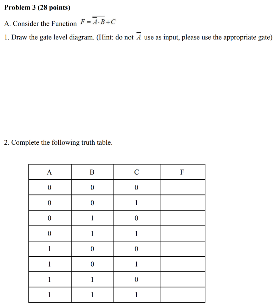 Solved Problem 3 (28 points) A. Consider the Function F = | Chegg.com