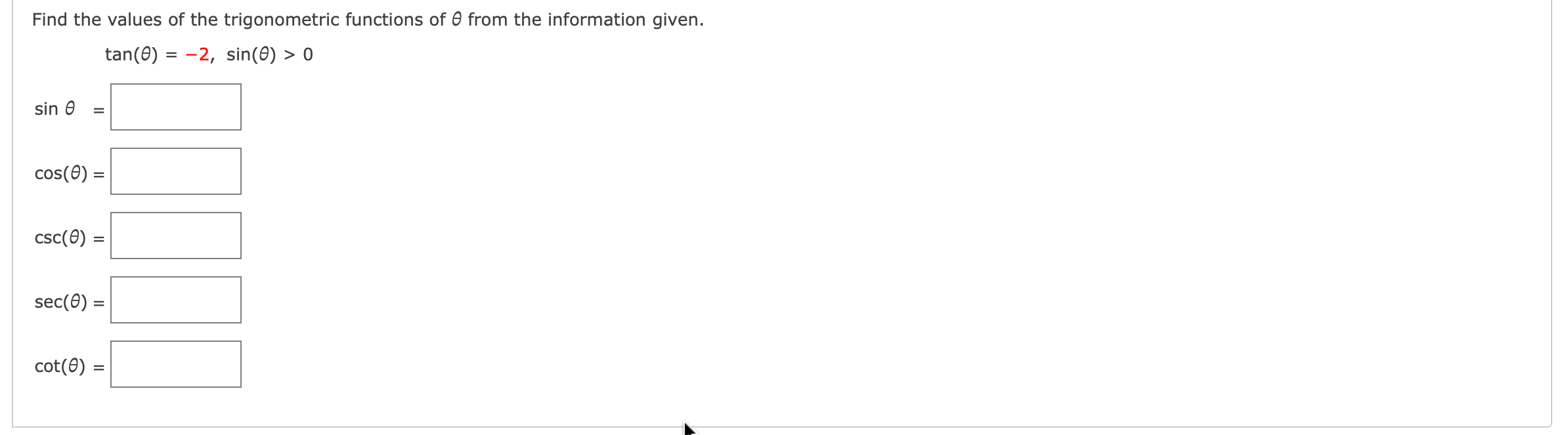 Solved Find the values of the trigonometric functions of θ | Chegg.com
