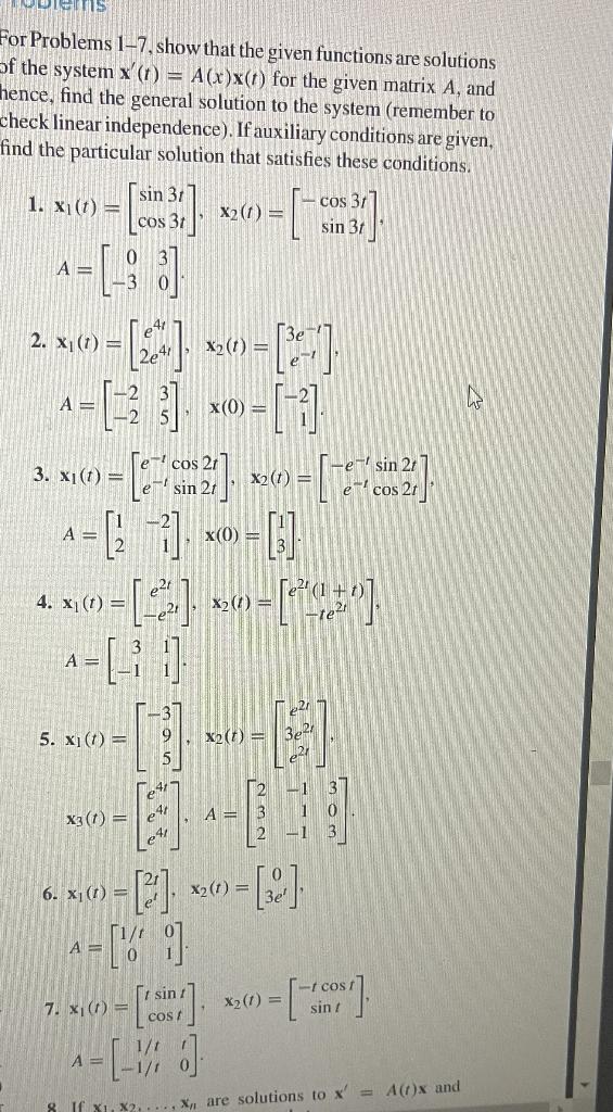 Solved For Problems 1-7, show that the given functions are | Chegg.com