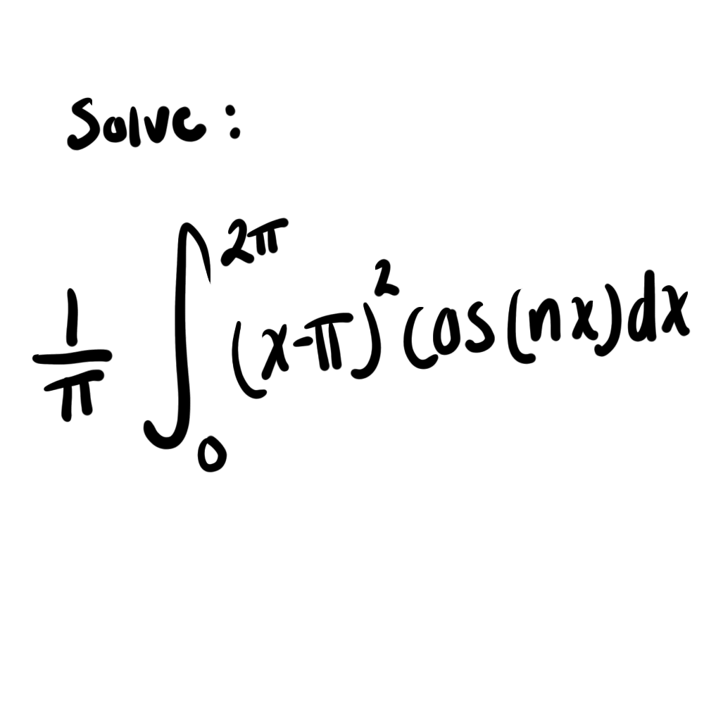 Solved Solve: π1∫02π(x−π)2cos(nx)dx | Chegg.com
