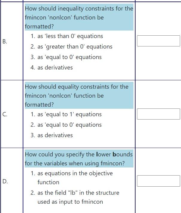 Solved How Should Inequality Constraints For The Fmincon | Chegg.com