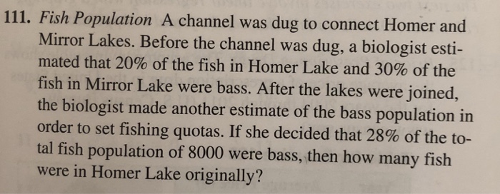 Solved 111. Fish Population A channel was dug to connect | Chegg.com