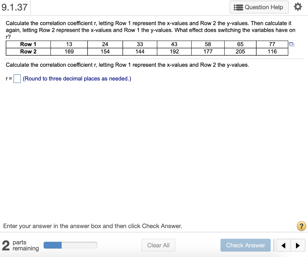 Solved 9.1.37 Question Help Calculate the correlation | Chegg.com