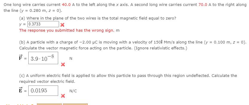 Solved One long wire carries current 40.0 A to the left | Chegg.com