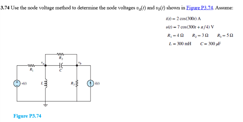Solved 3.74 Use the node voltage method to determine the | Chegg.com