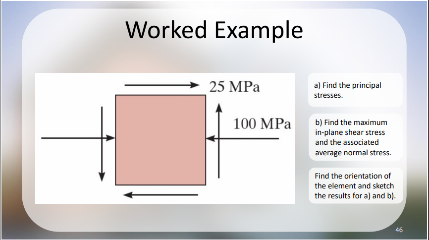 Normal Mpa Examples Solved Worked Example 25 MPa a) Find the principal stresses | Chegg.com