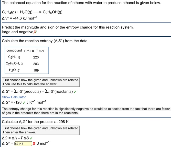 Solved The balanced equation for the reaction of ethene with