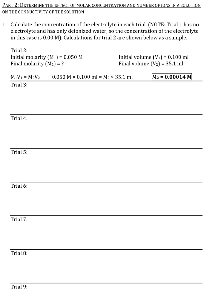 PART 2: DETERMINE THE EFFECT OF MOLAR CONCENTRATION | Chegg.com